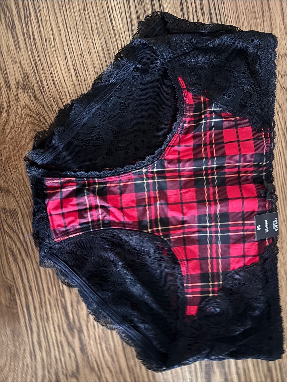 Torrid Plaid Lace Trim Hipster Panty - Black & Red